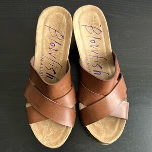 Blowfish Malibu Leather Cork Wedge Platform Sandals Size 8